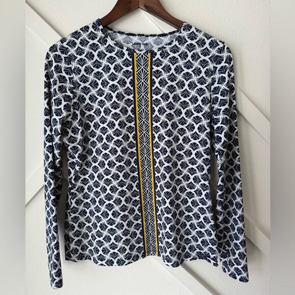 Lands’ End Navy And White Patterned Long Sleeve Rash Guard Size Small - Picture 1 of 8